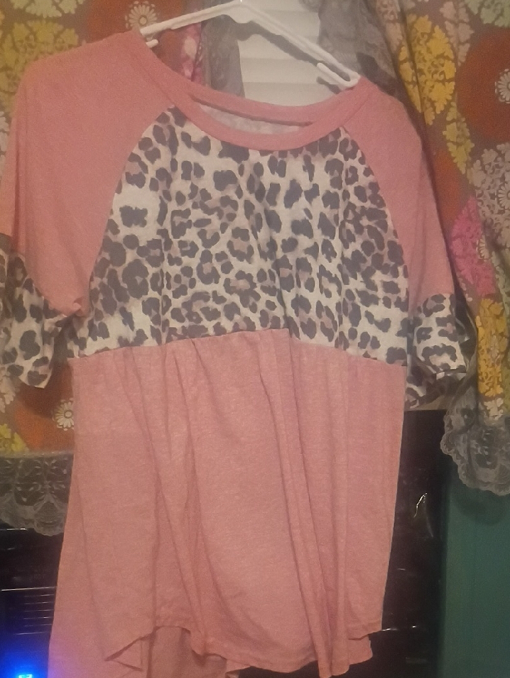 Pink Leopard Print Raglan Top